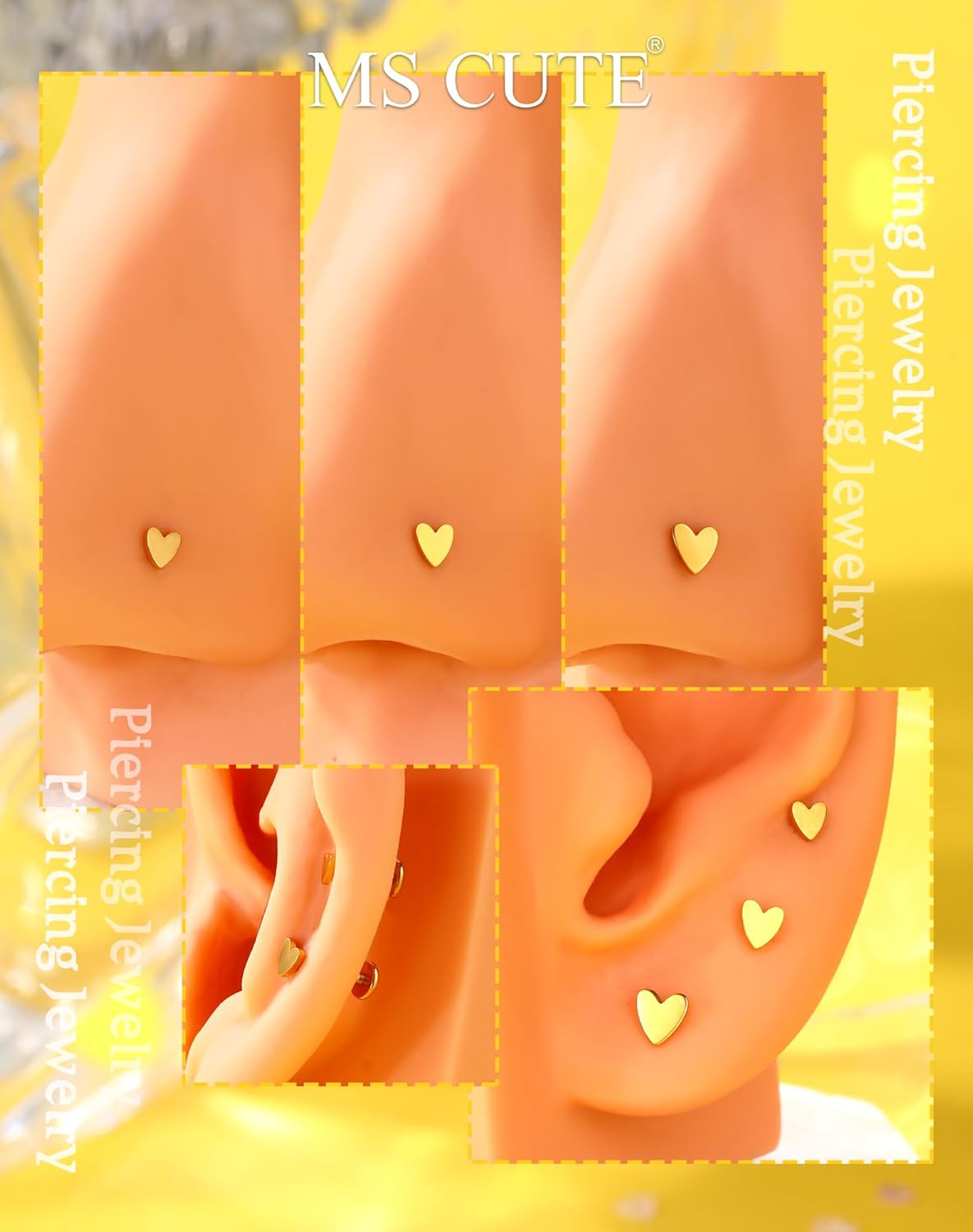 3Pcs Heart Shaped Nose Studs 16G/18G/20G 316L Stainless Steel Threadless Stud Earrings Flat Back Gold Nose Monroe Helix Cartilage Tragus Piercing Jewelry - Image 4