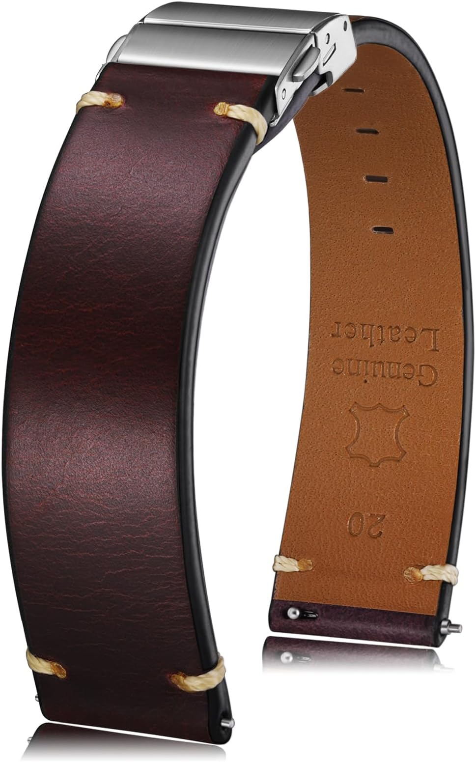 leather Watch Band Retro Oil Wax Leather,18mm 19mm 20mm 21mm 22mm Quick Release Foldover Clasp Watch Straps for Men and Women