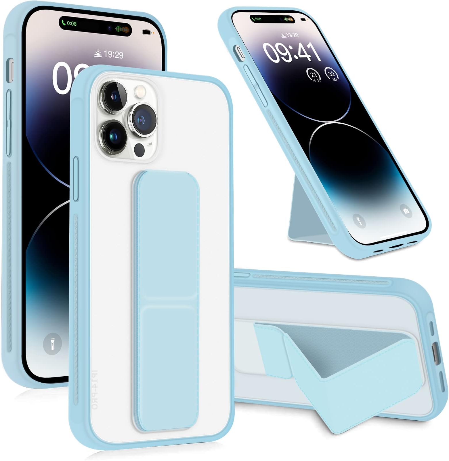INFOSUN for iPhone 14 Pro Case Stand Cover Matte Cases with Frosted Back Hand Grip Kickstand Cover Holder Shockproof Translucent Design for iPhone 14 Pro (6.1 Inch) (2022) (Light Blue)