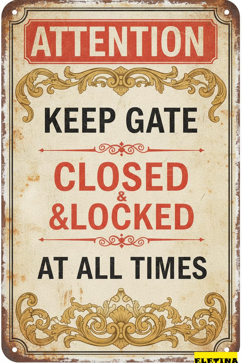 Personalized Sign for Man Cave Attention Metal, Keep Gate Closed And Locked At All Times, 8x12in, Aluminum Private Property Decorative