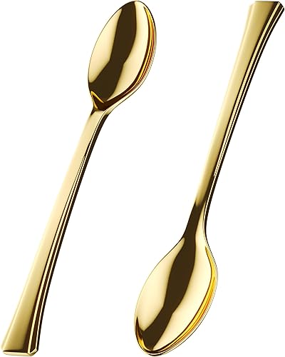 Miniatura 7 de Mini cucharas para postres  Paquete a granel de 4800 mini cucharas de postre doradas  Cucharas desechables de plástico de 4.5 pulgadas  Aspecto de