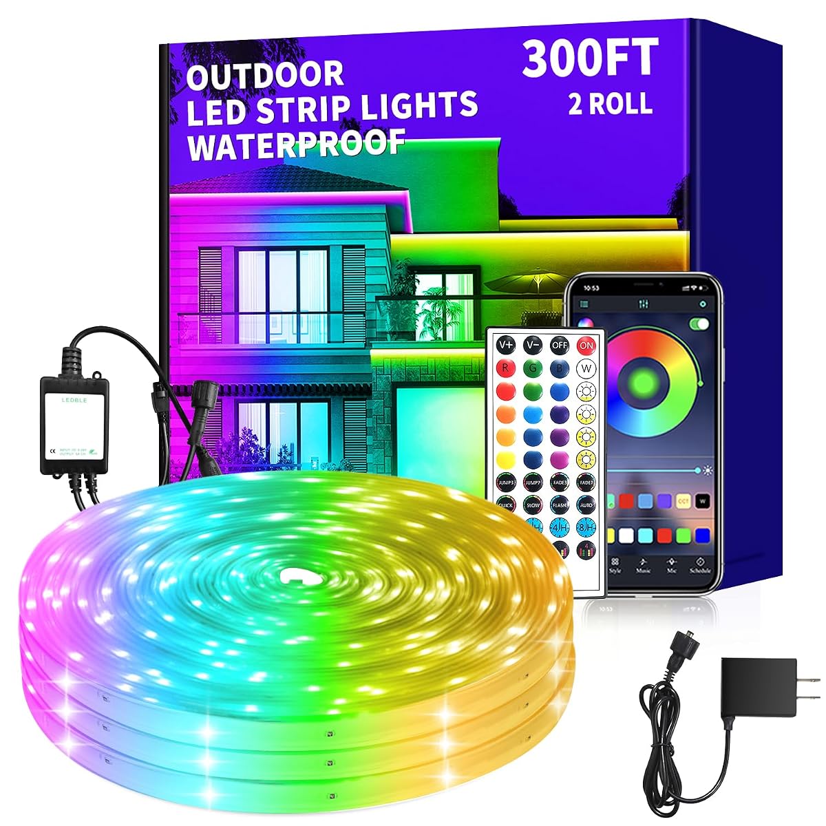 vimeepro Outdoor LED Strip Lights, 300ft, IP68 Waterproof, Music Sync, RGB,