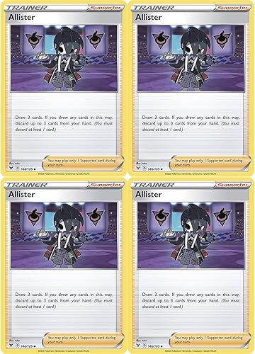 Pokemon Trainer Set – Allister 146/185 – Sun Moon Vivid Voltage – Lote de 4 cartas de apoyo