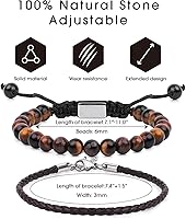 Vista 36 de Black Beaded Bracelets for Men Boys: 6mm Obsidian Onyx Lava Beads Mens Bracelet Set Mens Jewelry - Cool Anniversary Valentines Fathers Birthday