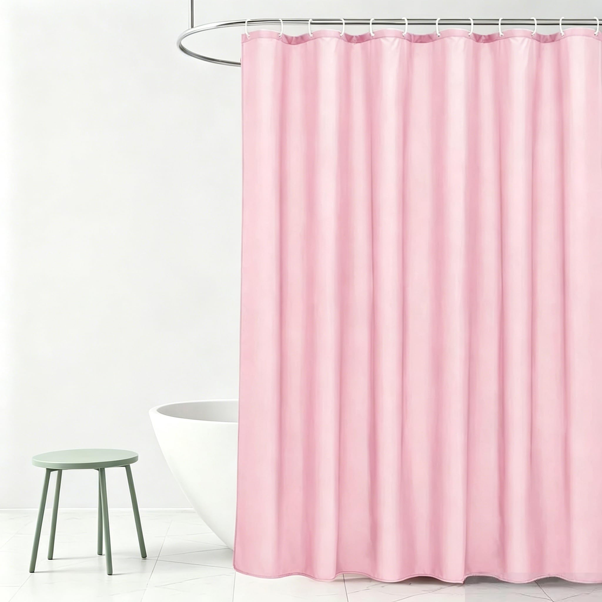 HNBFKD Pink Shower Curtain with Plastic Hooks, Solid Colour Fabric Shower Curtain Washable Mildew Resistant and Water Repellent, for Bathroom Wet Rooms, Bath 137x198cm/(WxH)