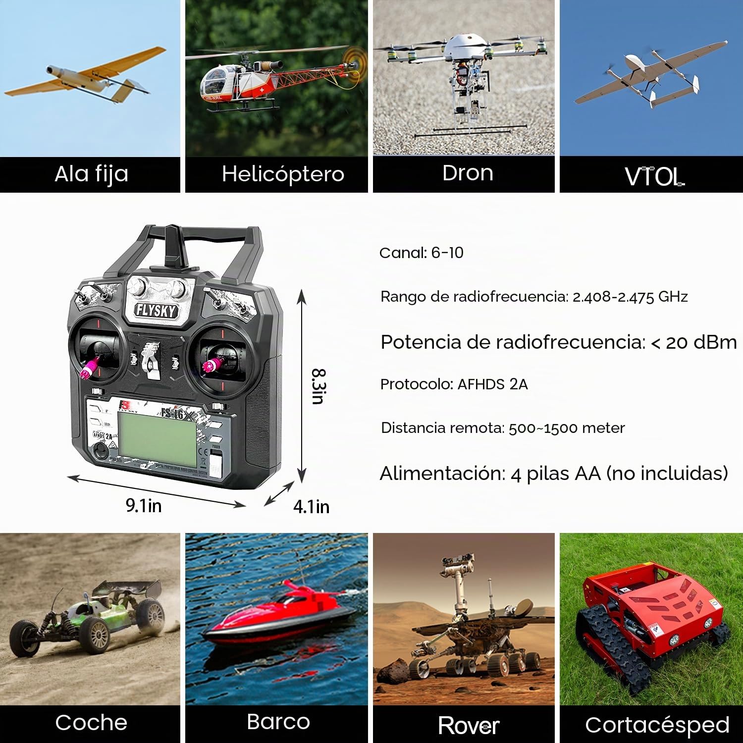 HAWK'S Work FS-i6X 10 Canales Transmisor Set, 2.4GHz RC Controlador con Receptor para Drone Multirotor RC Avión Helicóptero Planeador Barco (FS-i6X+iA6B)