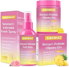 Feminine Vaginal Probiotics Gummies, Intimate Skin Support, Supports pH Balance & Digestive Health, Slippery Elm for Women, Suagr-Free, Veagn, Pineapple Flavor, 60 Count+120ml