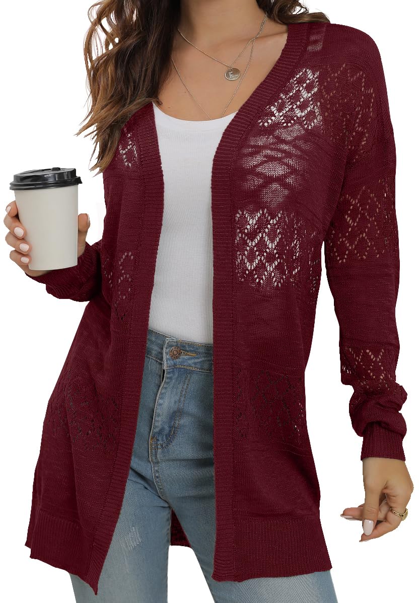 GRECERELLE Lightweight Cardigan Sweaters for Women Crochet Knit Open Front Long Sleeve Loose Casual Boho Summer Beach Coverup