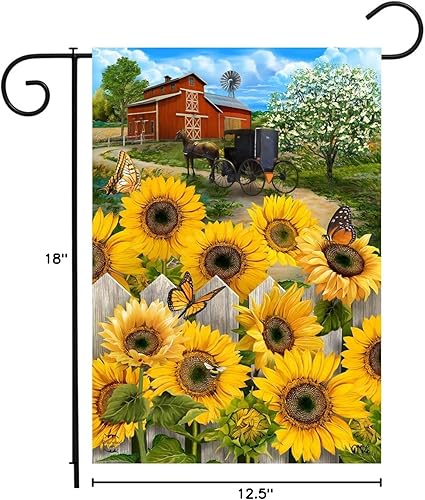 Miniatura 4 de Briarwood Lane Bandera de jardín de verano con girasoles campestres, diseño floral de granero, 12.5 x 18 pulgadas
