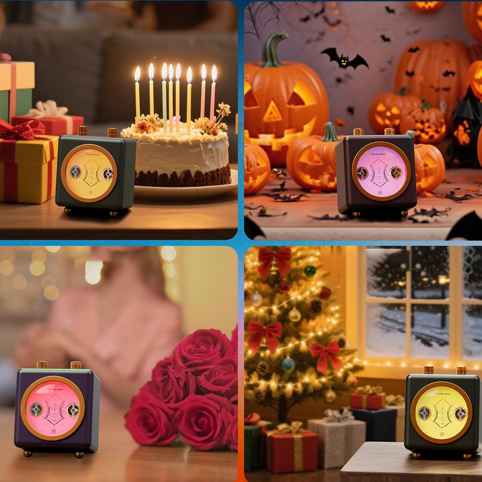 VU Meter Audio, Retro-Musik-Rhythmus-Licht mit Helligkeit und Hintergrundbeleuchtung, Farbe einstellbar, Sound-reaktive LED-Lampe, Desktop-Umgebungslichter für Spielzimmer-Dekoration