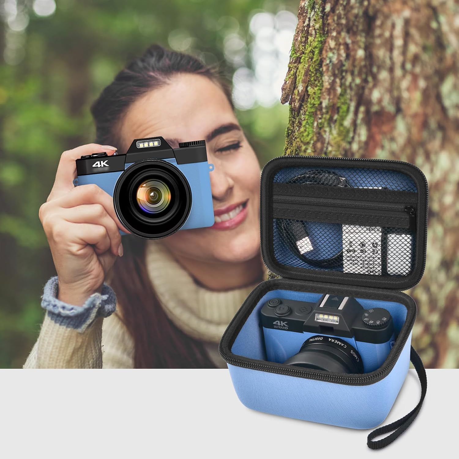 Casecome Vlogging Camera Case Compatible with Duluvulu/for TEBNGIHNM/for zheozeig/for Oiadek 4K Digital Cameras for Youtube. Vlog Camera Carrying Storage for Lens, Cable and Other Accessories - Blue 7