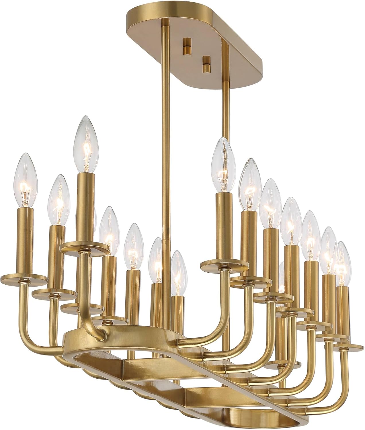 Stiffel Bondai Soft Gold Linear Island Pendant Chandelier 38 3/4" Wide Modern Industrial 16-Light Fixture for Dining Room House Home Foyer Kitchen Entryway Bedroom Living High Ceilings