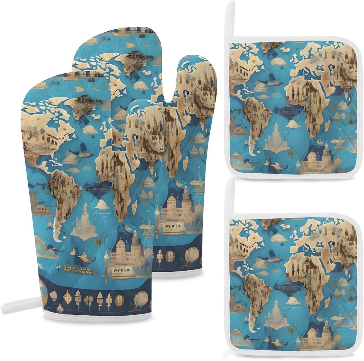 Oven Mitts Pot Holders Kitchen World Geography Map Heat Resistant Oven Glove for Baking and Cooking