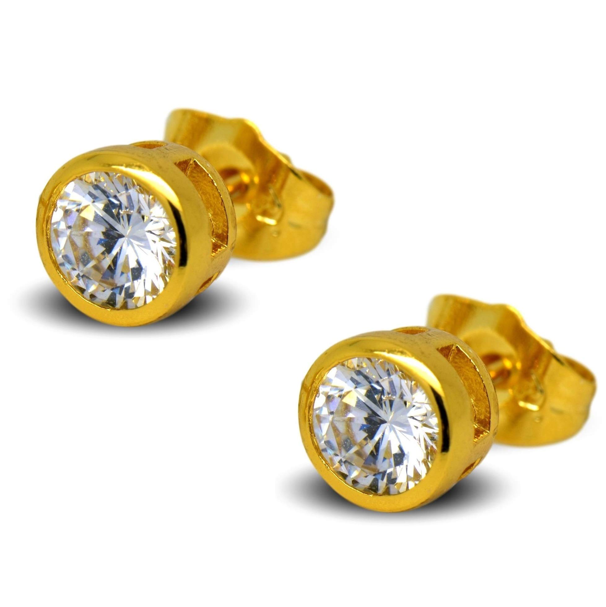 Blue Diamond Club18ct Gold Filled Bezel Stud Earrings Mens Womens 7mm