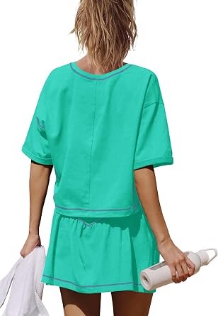 LAMISSCHE Womens 2 Piece Workout Sets Athletic Gym Sets Crop Top And Skirt With Shorts Set Activewears