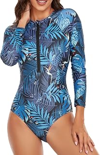 Maiô de Manga Comprida de Uma Peça, maiô Feminino de Uma Peça de Fibra de Poliéster Leve, Proteção Solar, Design de Zíper No Peito para Festas na Praia, Surf