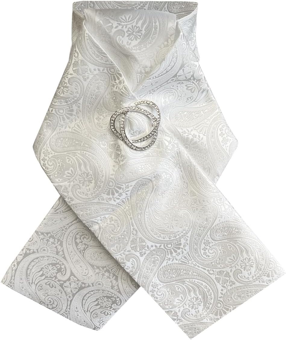 Ready-Tied Riding Stock – White Paisley Equestrian Dressage Tie (Stock Pin Not Included)