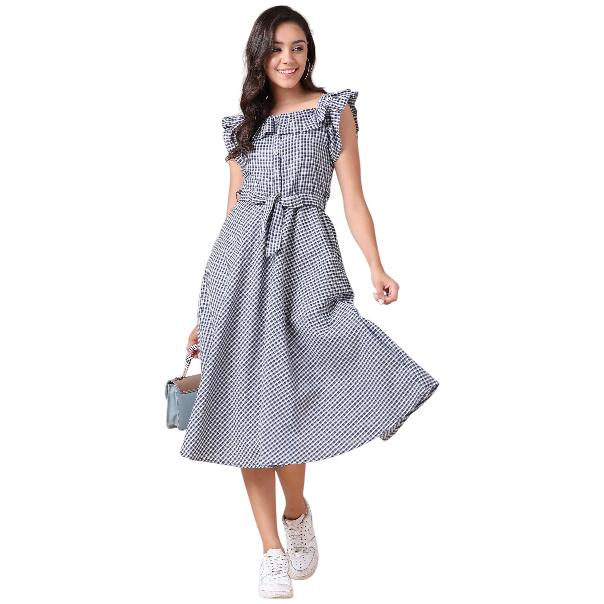 MOKOSH Turritopsis Women Cotton Skater Knee-Length Dress (Black White, Small)