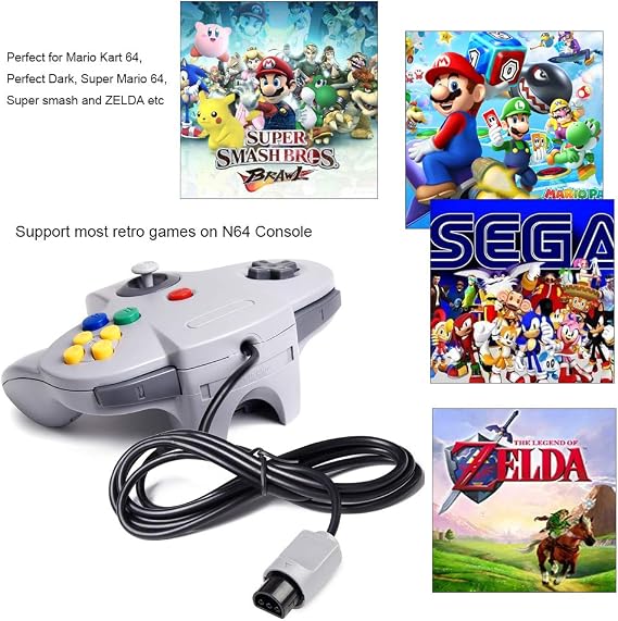 KIWITATA Classic N64 Controller, Retro N64 Wired Remote Joystick Gamepad Controller Compatible with N64 System Video Game Console Gray
