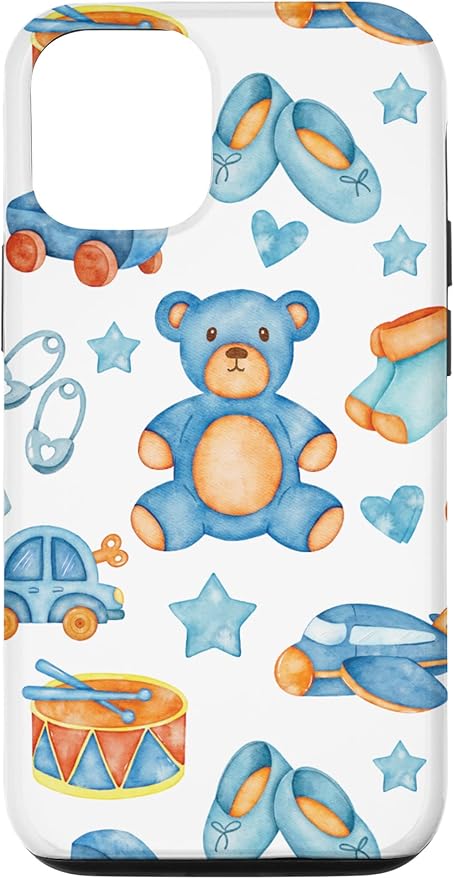 Amazon Co Jp Iphone 12 12 Pro かわいい男の子の赤ちゃん用水彩青のおもちゃリピートパターン スマホケース 家電 カメラ