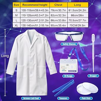 Kids Scientist Costume Lab Coat Doctor Pretend Play Toys Gift for Boys Girls with Goggles ID Card