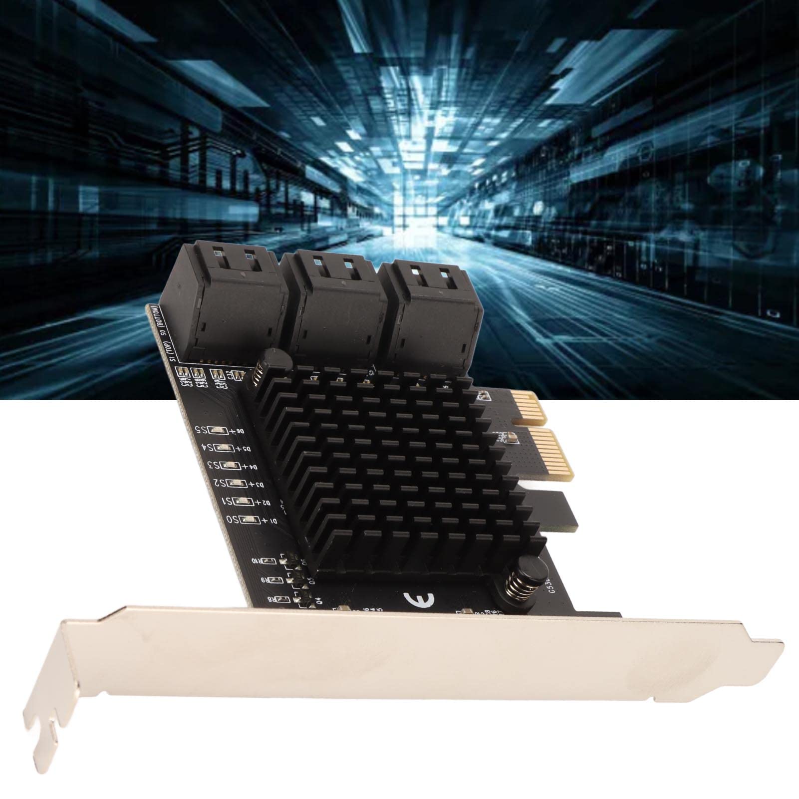 Tarjeta de Expansión PCIe 3.0 a 6 Puertos SATA, 6 Interfaces SATA3.0, Velocidad de Transferencia de 6 Gbps, Chip de Control Principal Jmb585 Pines Chapados en Oro Compatible con Windows 7 Compatible