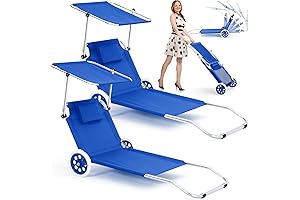 2 Pack Portable Beach Lounge Chairs with Shade and Wheels