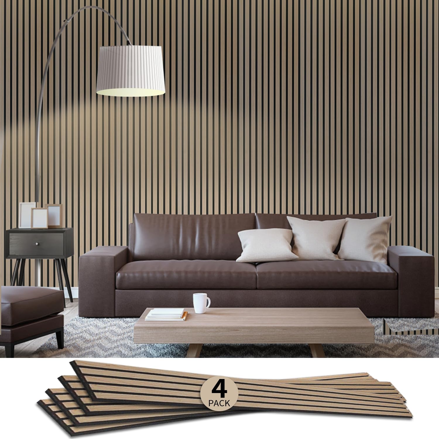 3d acoustic wood wall panels, 94.5'' x 7.9'' interior wall panels for home theater & office, noise reducing wall panels with sound absorbing core, wood slat accent wall paneling, white oak