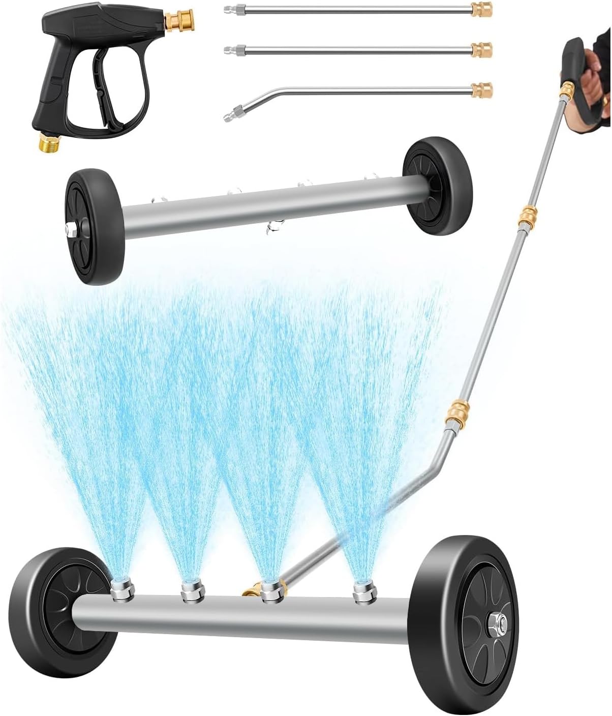 Saker Undercarriage Pressure Washer,16 Inch Pressure Washer Undercarriage Cleaner,4000 PSI Undercarriage Washer Attachment Under Car Cleaner with Pressure Washer Gun and 3 Extension Wands