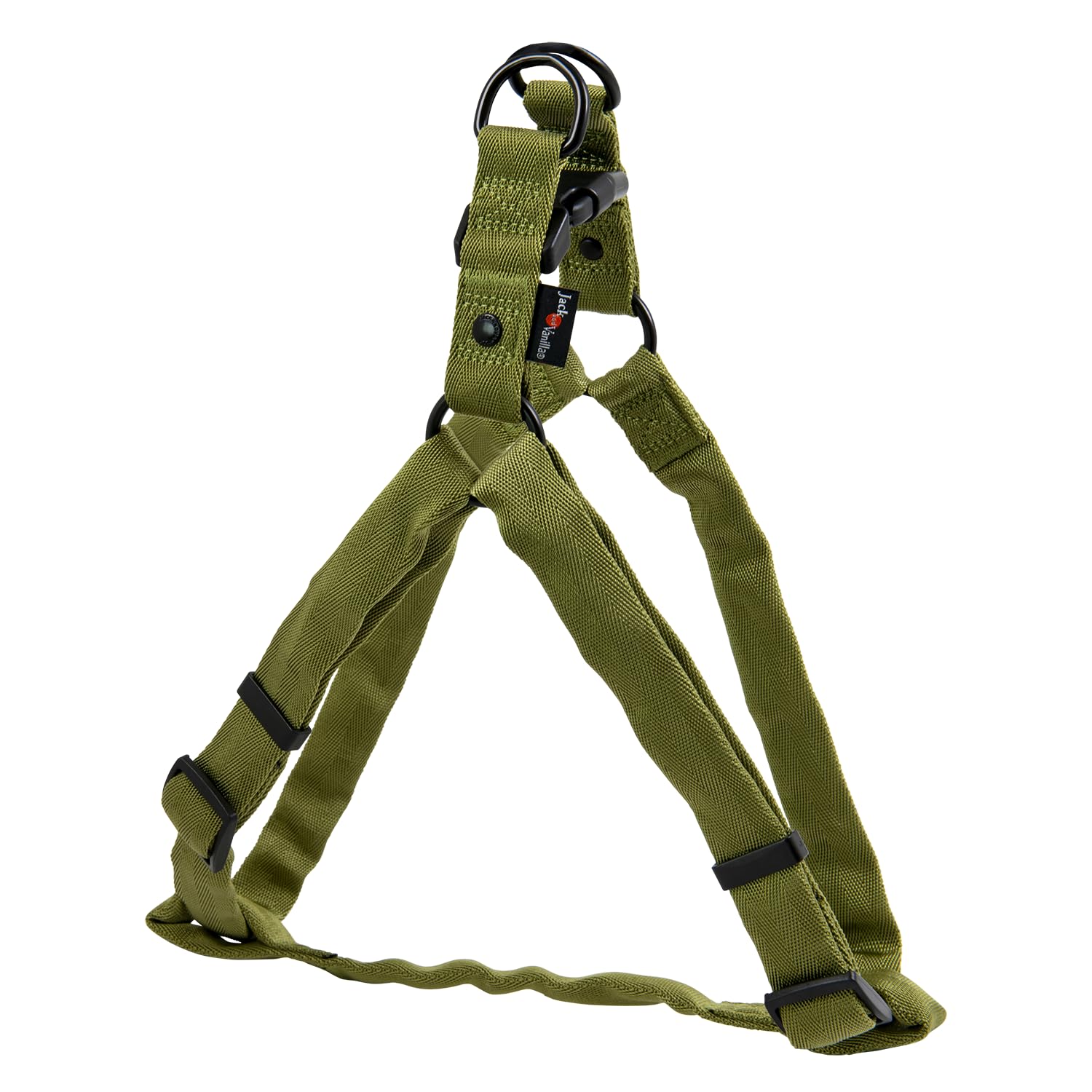 JACK AND VANILLA, Ergonomic Nylon Dog Harness, Adjustable, Lightweight and Durable, with Reflective Strips for Safety, Green, Size L 25 mm x 53-82 cm, Comfort Model