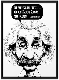 ABOUKI HAUPTGRUND STRESS Kunstdruck | Lustiges Poster Einstein Lustige Poster Arbeit Bild Büro Bilder Büro Witzig Motivationsbilder Albert Einstein Poster Spruch | DIN A4 ohne Rahmen