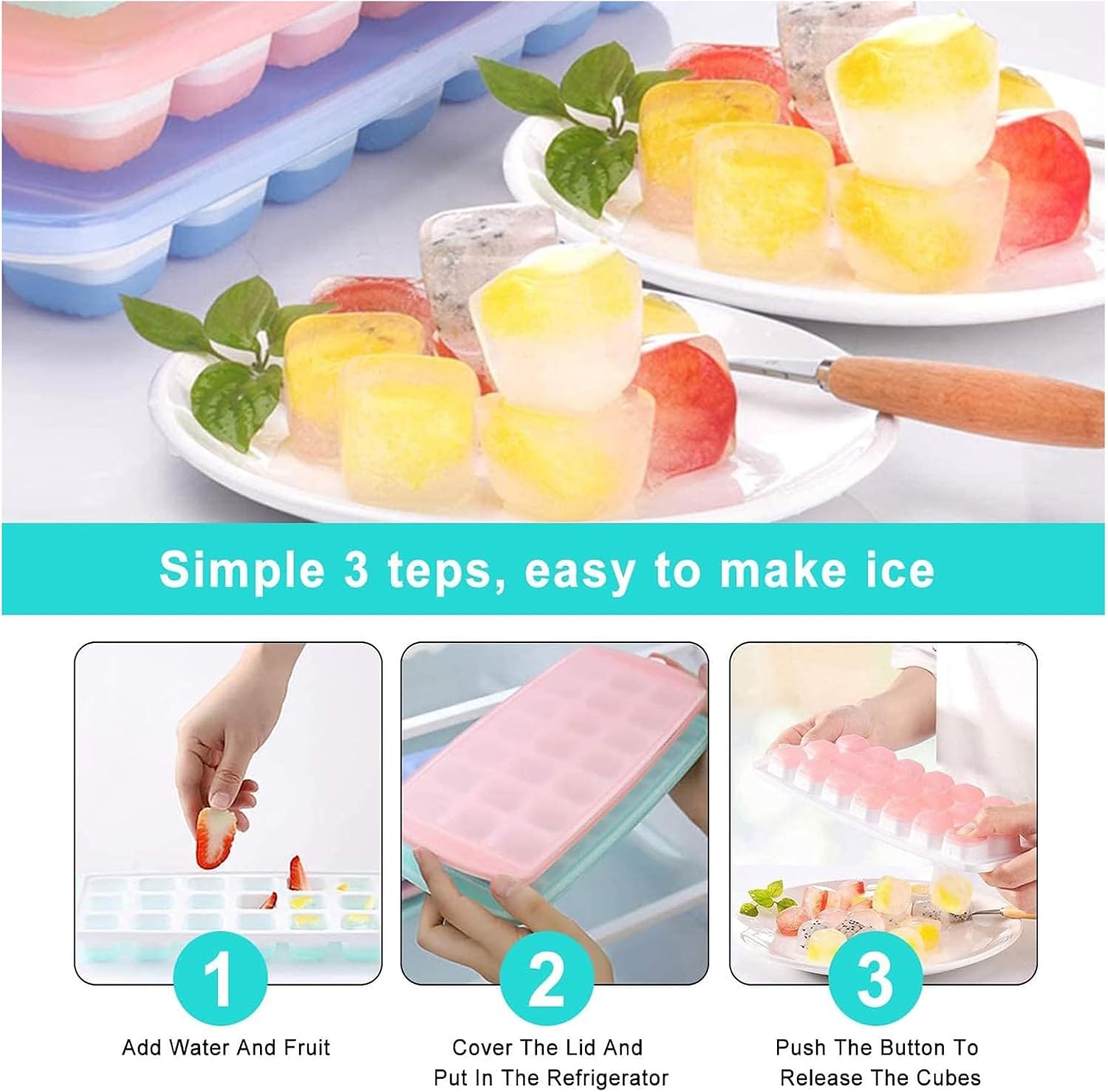 Small Ice Cube Trays with Lid,Mini Ice Cube Trays for Freezer 3 Pack