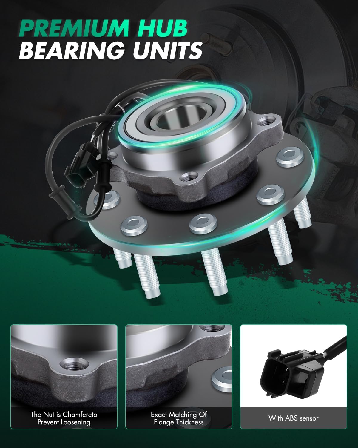 SCITOO Wheel Hub Bearing 2003-2005 for Dodge Ram 2500 Dodge Ram 3500 2003-2005 4WD 515061 Front Hub Assembly 8 Bolts W/ABS (2 Packs)