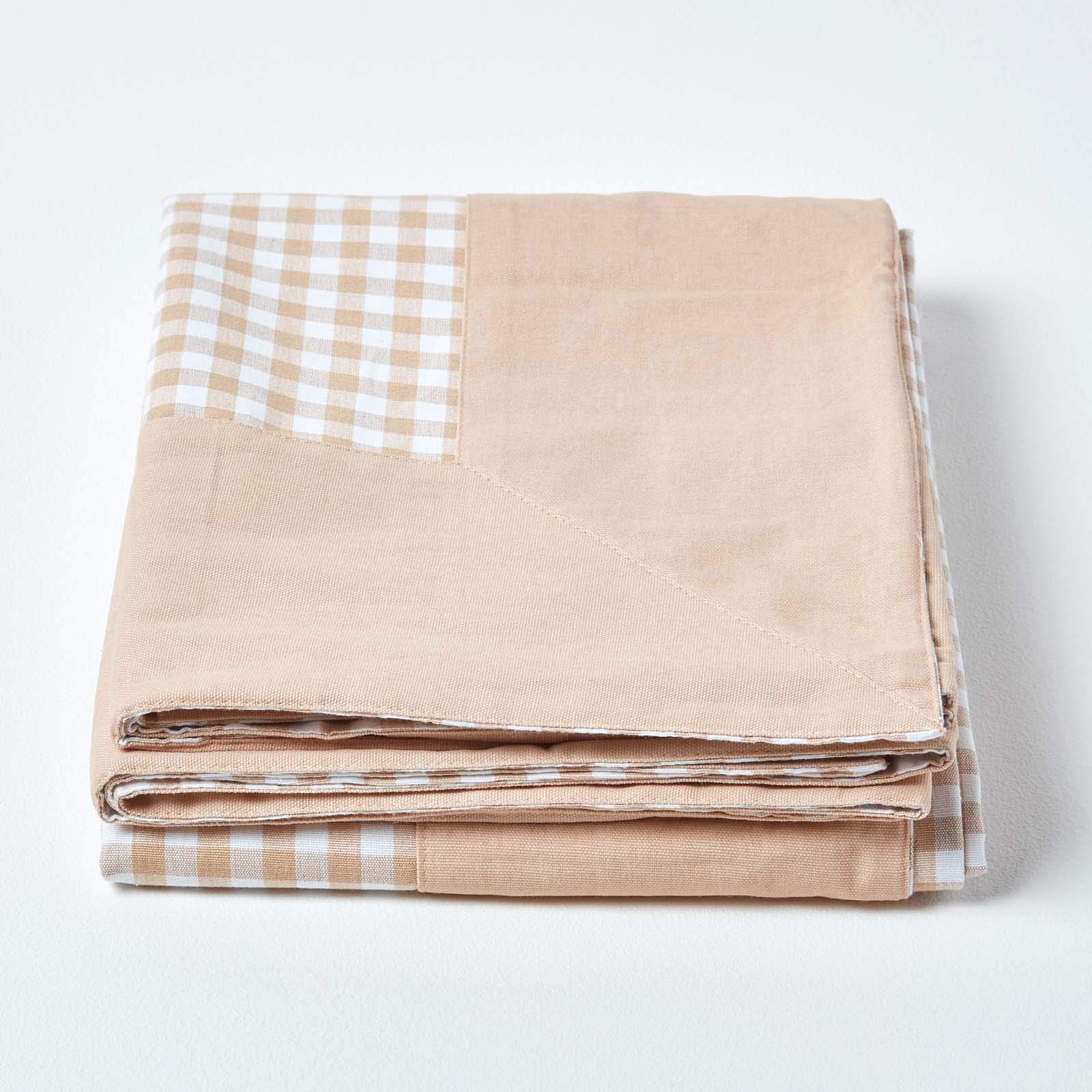 HOMESCAPES Gingham Check Throw Blanket, 100% Cotton Checkered Beige & White, Warm & Cosy - Image 2