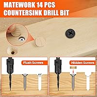 Vista 7 de Countersink Drill Bit Set, 15PCS M2 Cobalt HSS Woodworking Tool Set, Adjustable Depth Tapered Drill Bit Set with 4 Wood Plug Cutters & 1/4" Hex