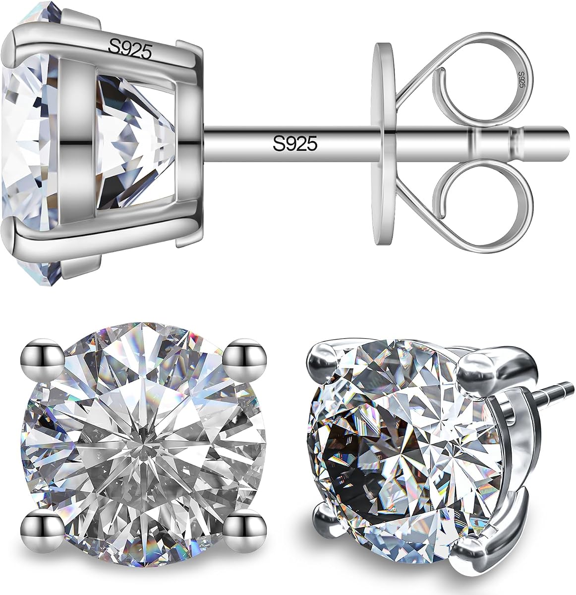 Moissanite Stud Earrings for Women and Men,925 Sterling Silver Earrings | 1-3 CT, 18K White Gold/14K Gold Plated S925 Silver, Substitute Diamond Studs, Hypoallergenic Earrings for Men, Daily Wear