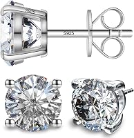 SugarTang Moissanite Stud Earrings 1-3CT D Color Lab Grown, 18K White Gold Plated S925 Silver, Hypoallergenic for Women Men