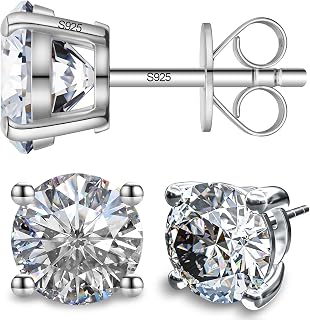 SugarTang Moissanite Stud Earrings 1-3CT D Color Lab Grown, 18K White Gold Plated S925 Silver, Hypoallergenic for Women Men