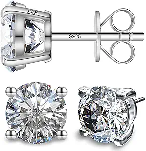Moissanite Earrings, 1-3 CT, 18K White Gold Plated/Sterling Silver Stud Earrings for Women and Men