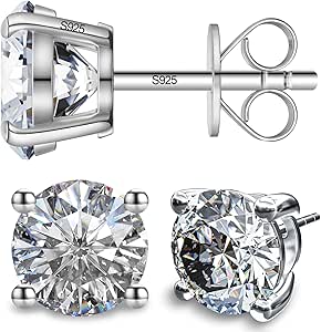 Moissanite Stud Earrings for Women and Men, 925 Sterling Silver, 1-3 CT, 18K White Gold/14K Gold Plated
