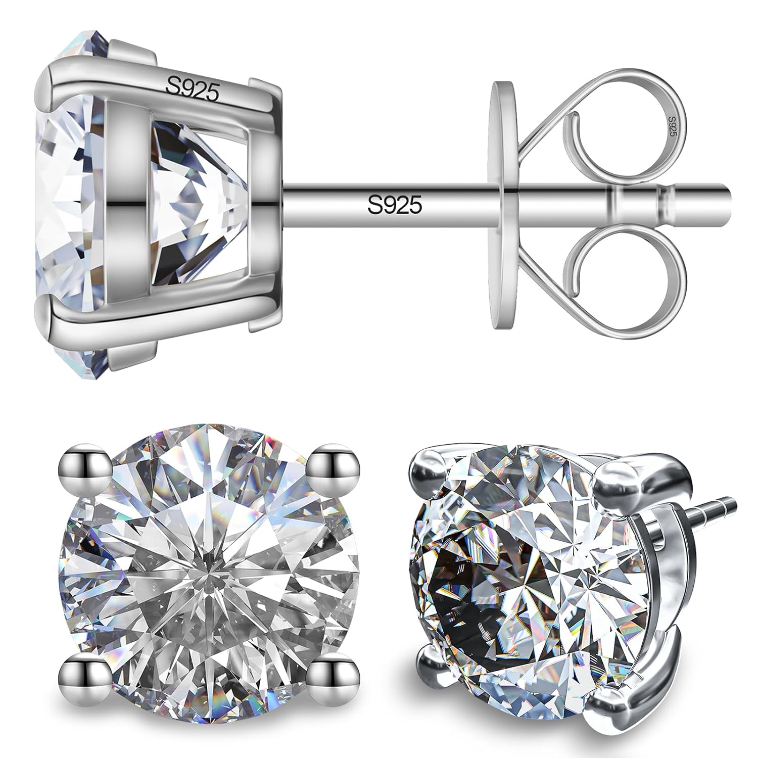 SugarTang Moissanite Earrings Diamond Stud Earrings for Women 1-3 CT 18K White Gold Plated S925 Sterling Silver Earring