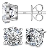 SugarTang Moissanite Earrings, Diamond Stud Earrings for Women 1-3 CT 18K White Gold Plated/S925 Sterling Silver Earring for Men, Lab Grown Hypoallergenic Jewelry