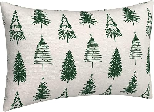 Miniatura 4 de AEIOAE Juego de 2 fundas de almohada de Navidad de 12 x 20 pulgadas, fundas de cojín verdes con árboles de Navidad, fundas decorativas para