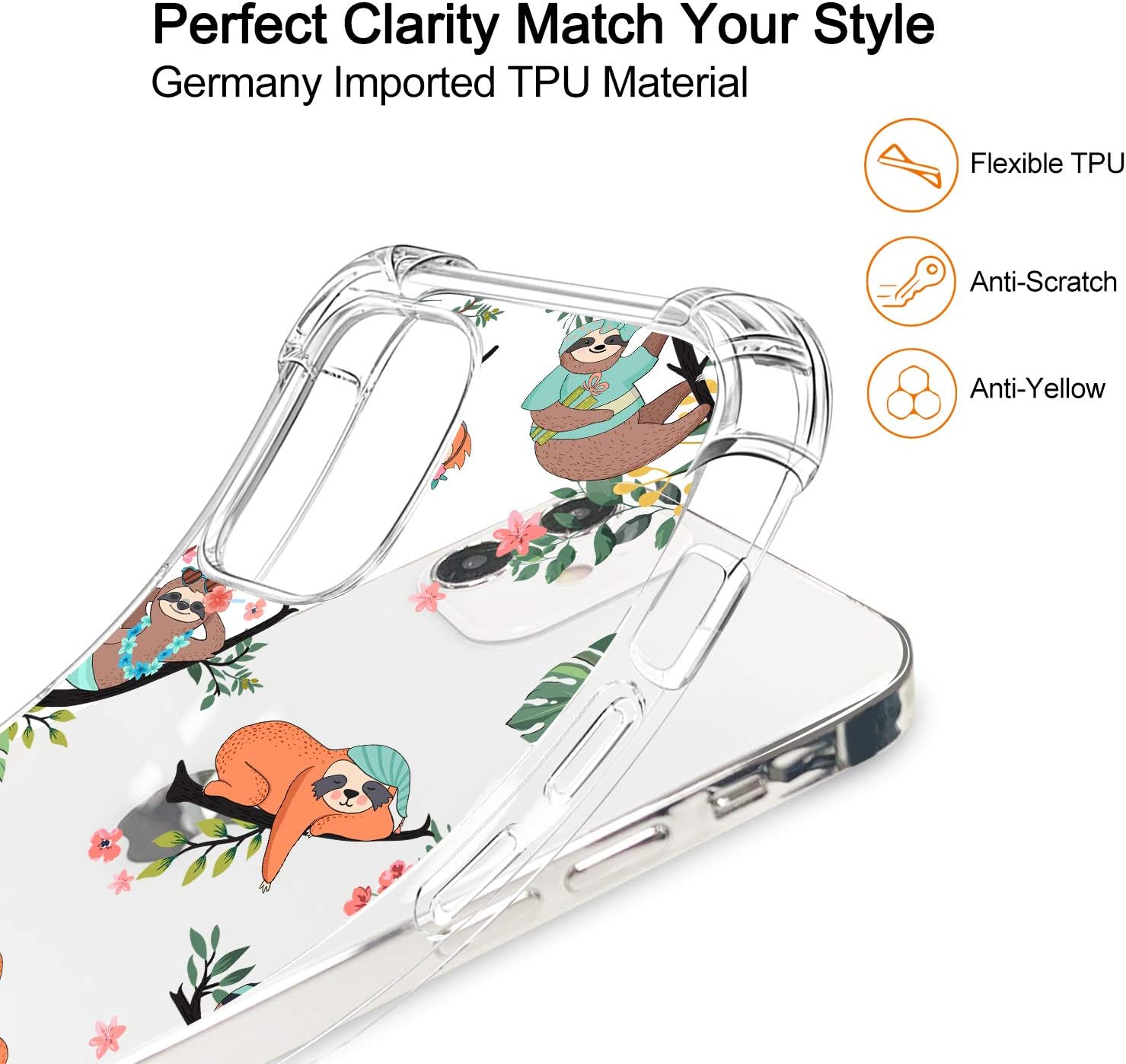 hepix Compatible with iPhone 12 Case Sloth for Kids Women Girl, iPhone 12 Pro Case Cute Sloth Funny Animal Hanging on Tree Pattern TPU Shockproof Protection Clear Cover for iPhone 12 6.1 inch 2020