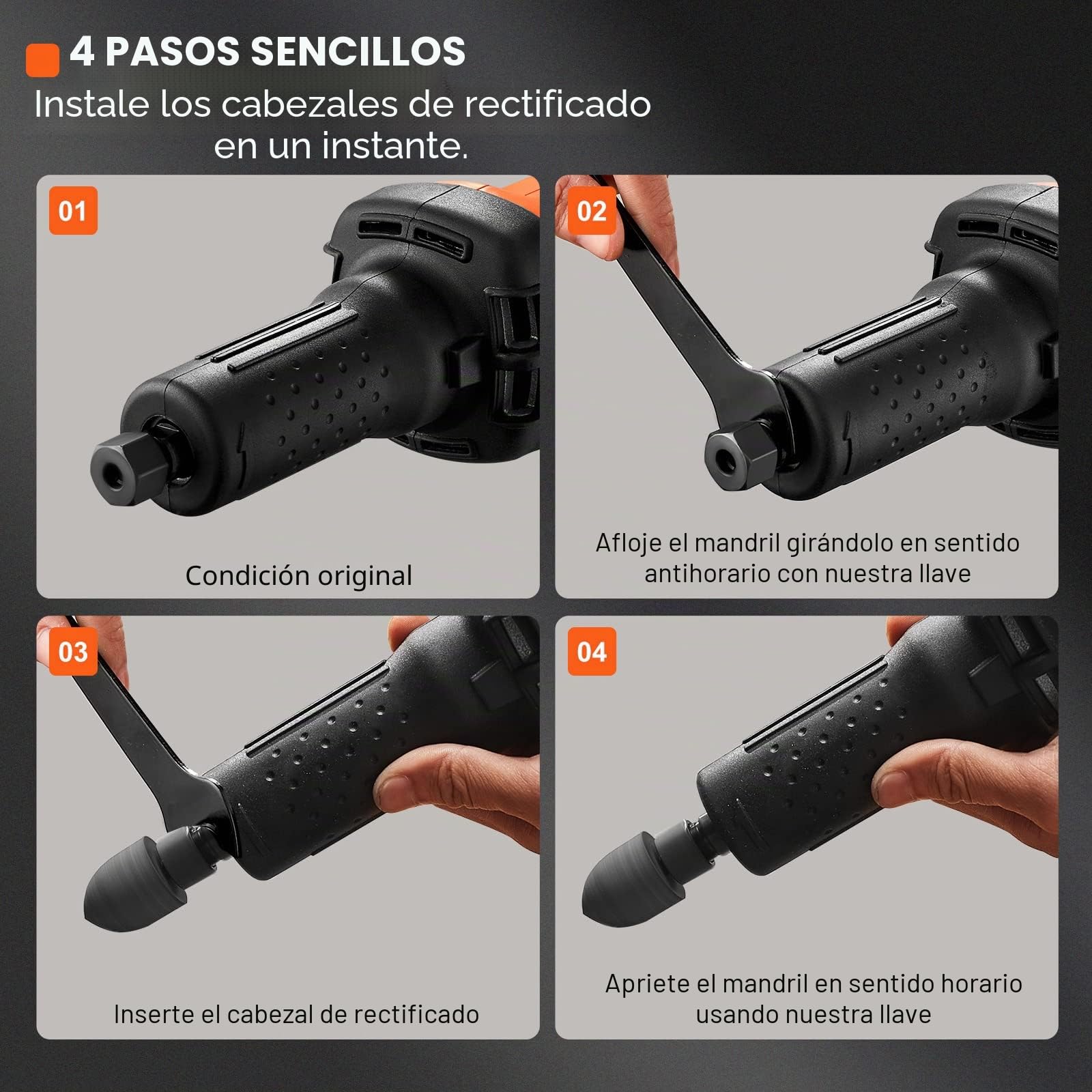 VEVOR Amoladora de Troquel Eléctrica 820W Amoladora Recta 7000-30000rpm Amoladora de Troquel Neumática 6 Velocidades con Cable de 1,8m Pinza 3mm y 6mm Funcionamiento Silencioso para Lijar Pulir Cortar