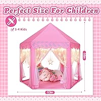 Vista 7 de Monobeach - Tienda de campaña estilo castillo de princesa para niñas - Casa de juegos grande de 55 x 53 pulgadas con luces de estrella