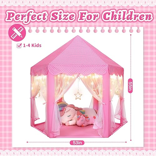 Vista 80 de Monobeach Tienda de campaña de princesa para niñas, casa de juegos grande, castillo para niños, tienda de campaña con luces de estrella, juguete