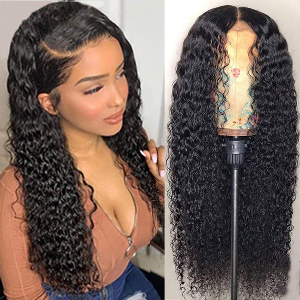 (22, deep wave 13 4 lace frontal wig) - BINF Hair Glueless 13X4 Lace Frontal Wig Deep Wave Human Hair Wigs with Baby Hair Pre Plucked Kinky Curly Wave Lace Frontal Wig for Black Women (22, deep wav...