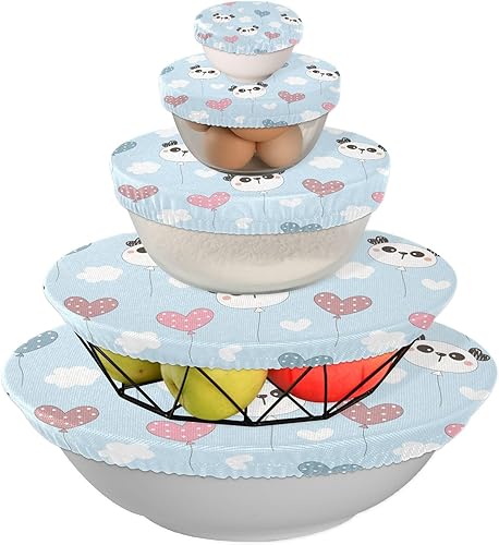 Miniatura 3 de Pandas Hearts - 5 fundas elásticas reutilizables para tazones para almacenamiento de alimentos, tapas de tela elástica con 5 tamaños diferentes,