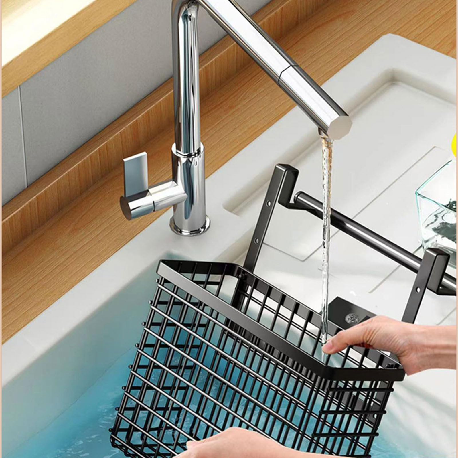 Solución de almacenamiento debajo del fregadero Cesta de acero al carbono Armario Puerta Baño Organización Suministros